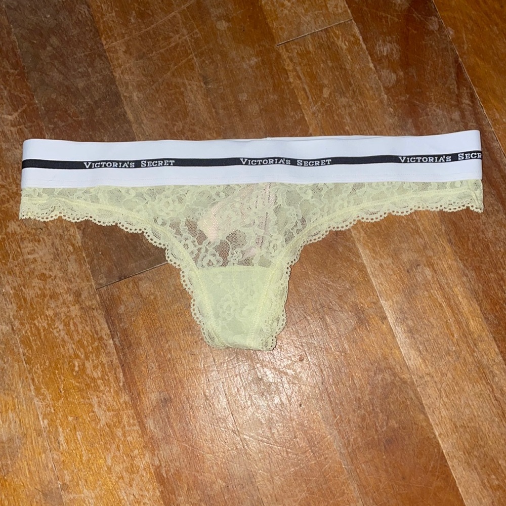VS NWT Yellow lacy thong. Size small